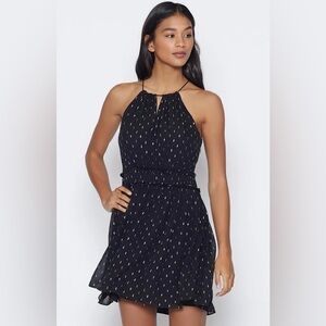 JOIE Althea Silk Chiffon Halter Sleeveless Metallic Dress in Black Size XS